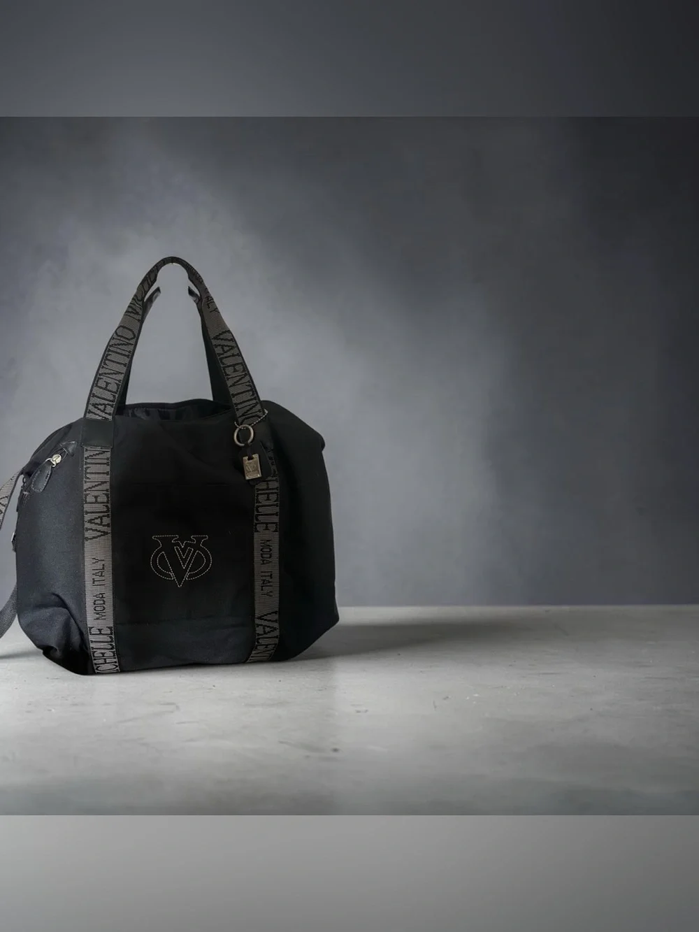 Vintage Valentino Michelle Italy Mode Black Nylon Travel Duffel Weekender Bag